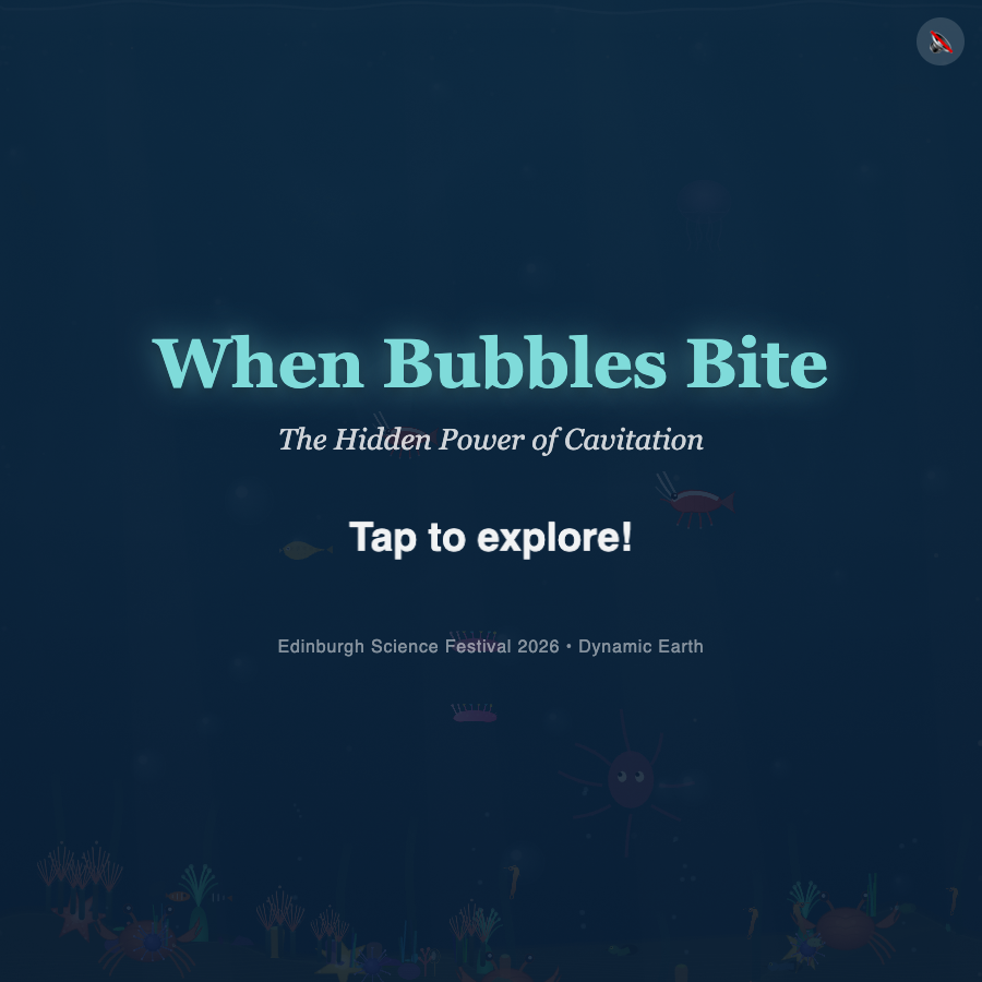Title screen of the When Bubbles Bite interactive quiz app